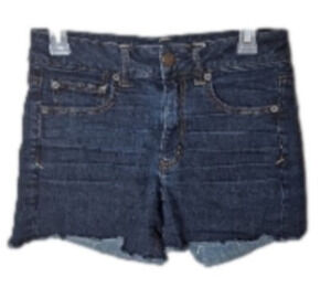 American Eagle Women 6 Dark Wash Denim "Super Stretch" Cut- off Denim Shorts